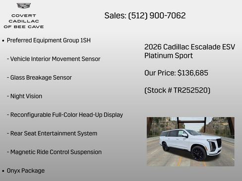 New 2026 Cadillac Escalade ESV Platinum Sport w/ LPO, ONYX Package AWD/4WD image 24