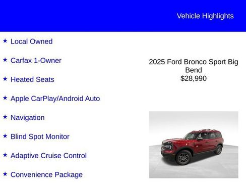 Certified 2025 Ford Bronco Sport Big Bend w/ Convenience Package AWD/4WD image 3