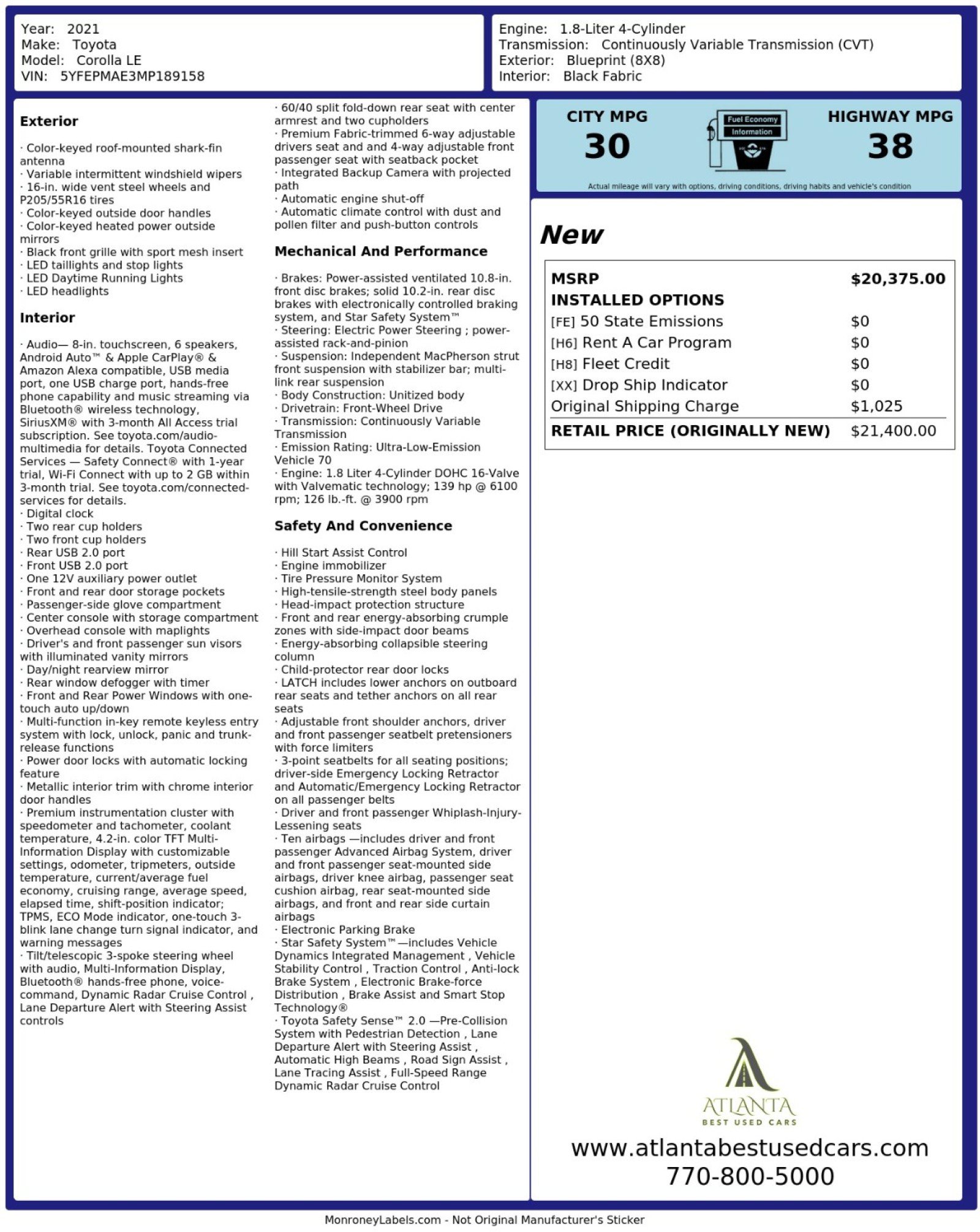 Used 2021 Toyota Corolla LE FWD image 47