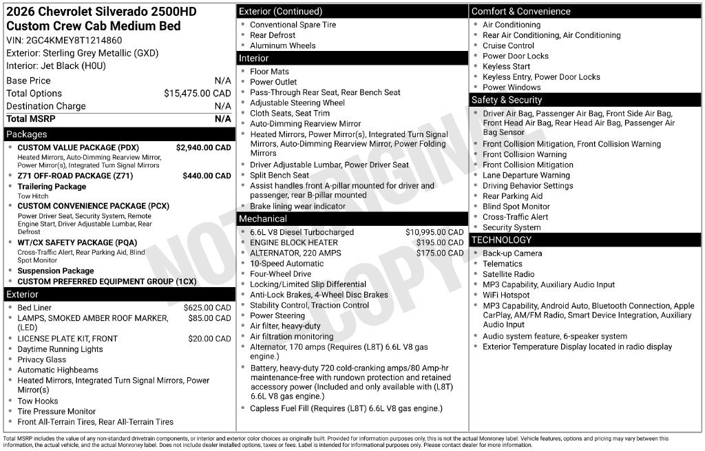 New 2026 Chevrolet Silverado 2500 Custom w/ Custom Value Package AWD/4WD image 24