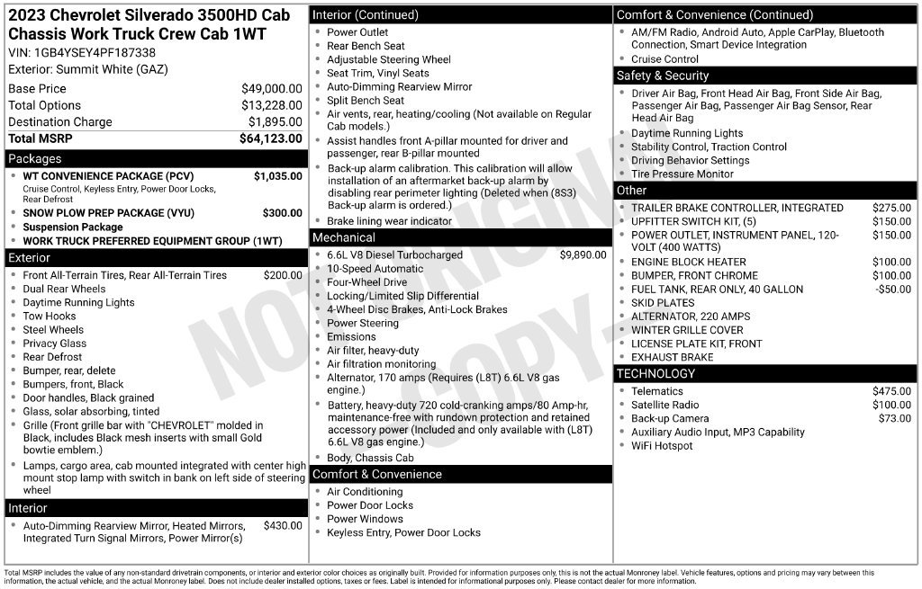 Used 2023 Chevrolet Silverado 3500 W/T w/ WT Convenience Package AWD/4WD image 32