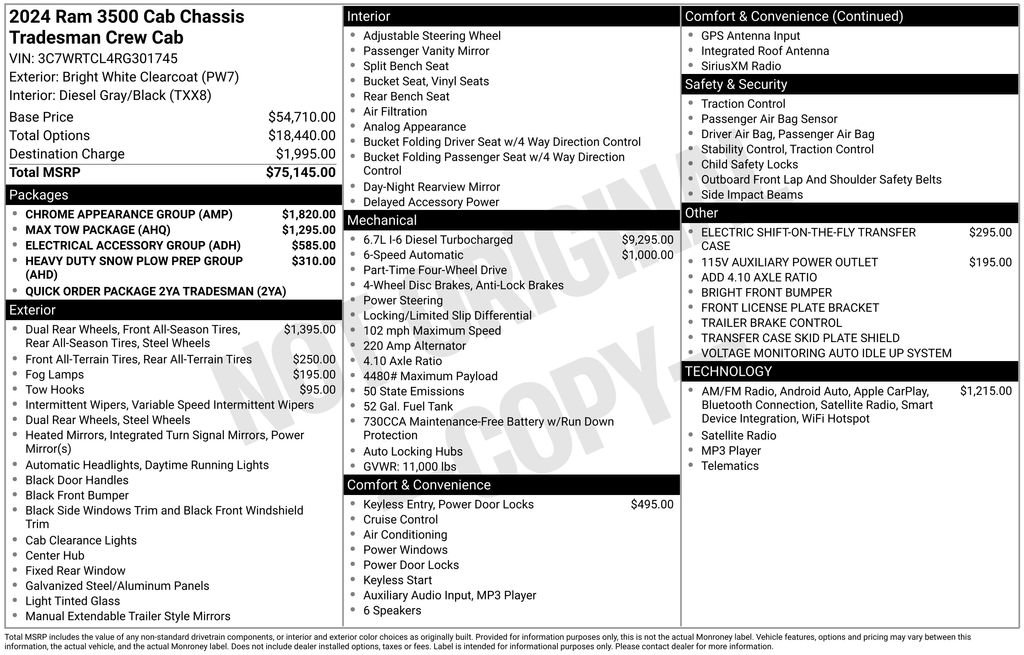 New 2024 RAM 3500 Tradesman w/ Chrome Appearance Group AWD/4WD image 6