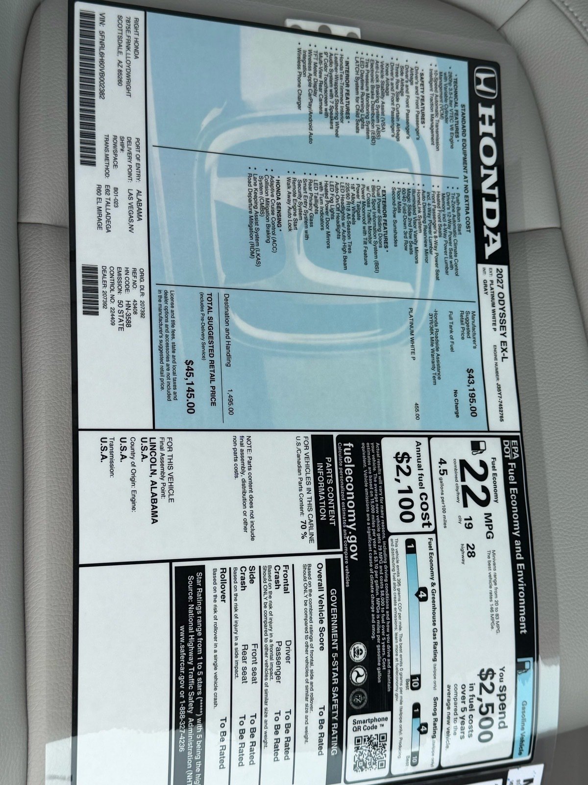 New 2027 Honda Odyssey EX-L image 17