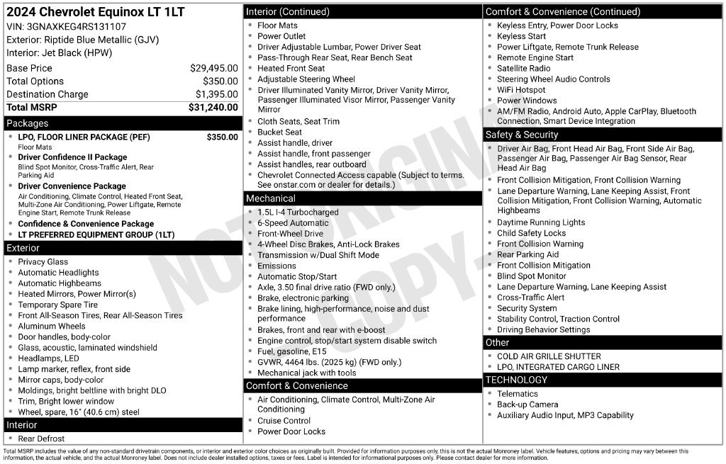 Used 2024 Chevrolet Equinox LT w/ LPO, Floor Liner Package FWD image 50