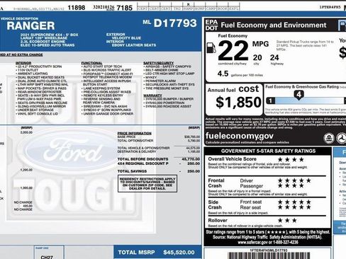 Used 2021 Ford Ranger Lariat w/ Equipment Group 501A High image 54