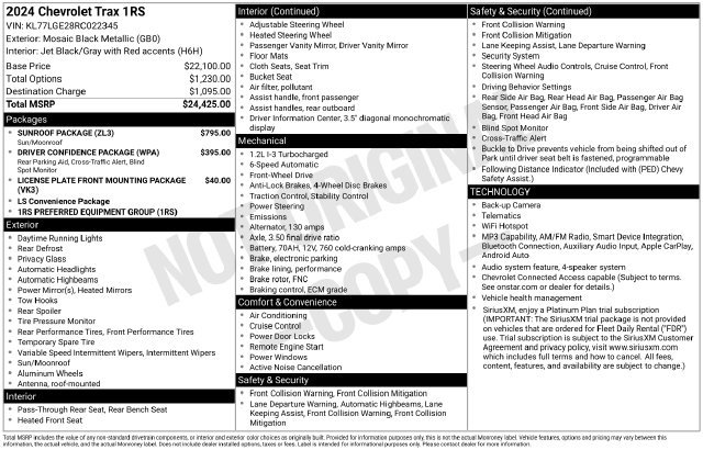 Certified 2024 Chevrolet Trax RS w/ Sunroof Package FWD image 38