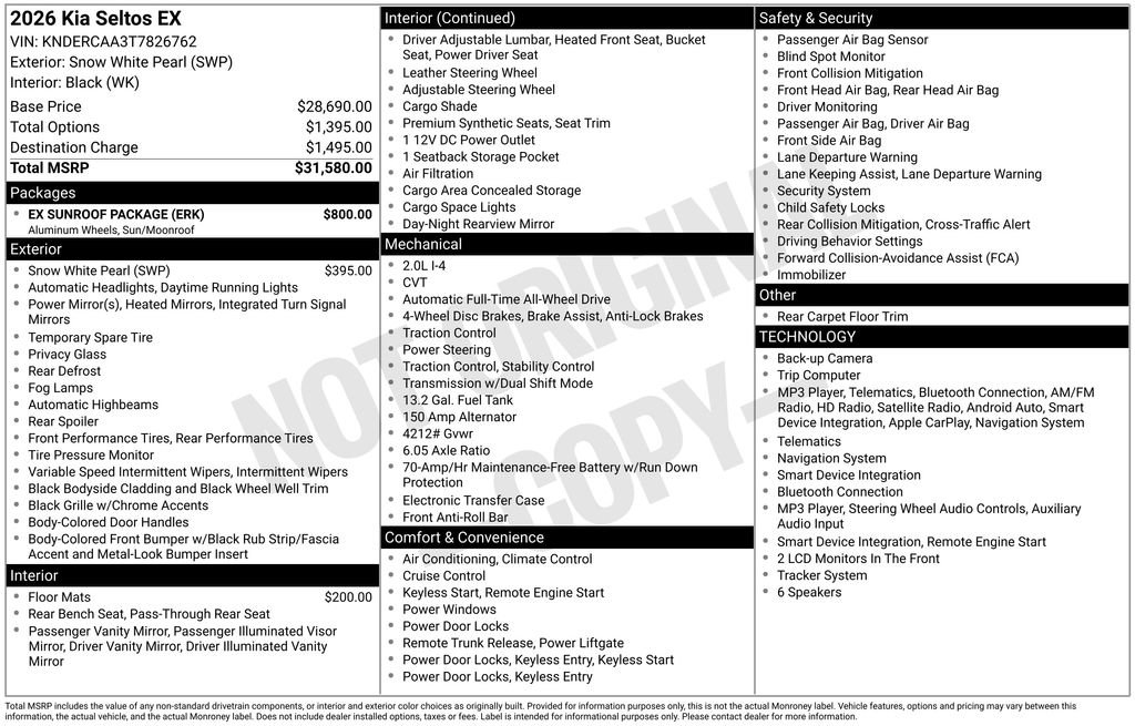 Used 2026 Kia Seltos EX w/ EX Sunroof Package AWD/4WD image 45
