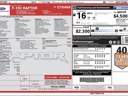 Used 2017 Ford F150 Raptor w/ Equipment Group 802A Luxury image 74