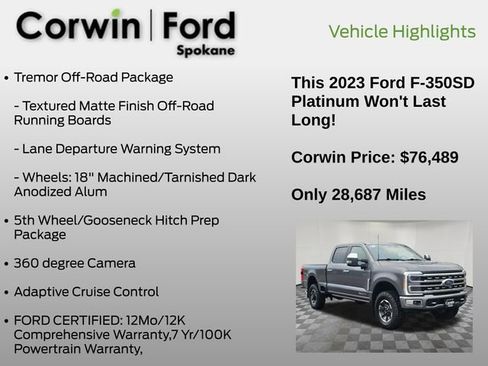 Certified 2023 Ford F350 Platinum w/ Tremor Off-Road Package AWD/4WD image 7