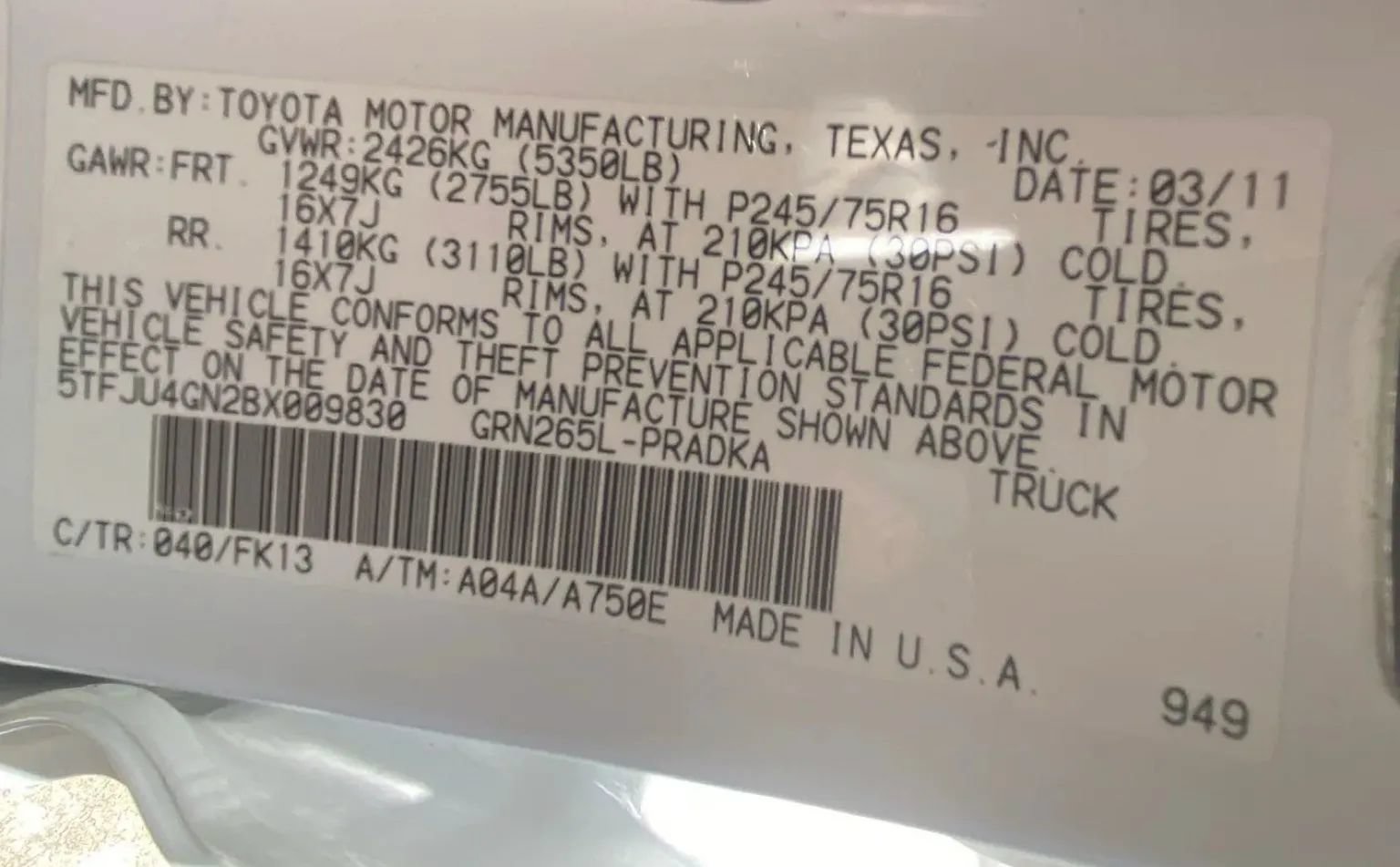 Used 2011 Toyota Tacoma PreRunner w/ SR5 Pkg #2 RWD image 30