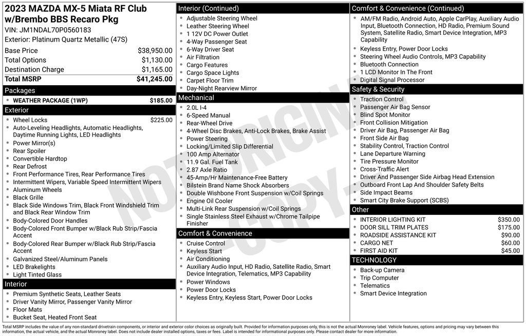 Certified 2023 MAZDA MX-5 Miata Club w/ Weather Package RWD image 12