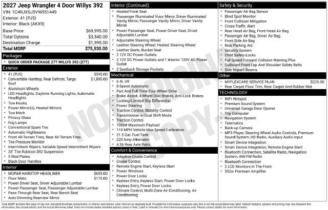 New 2027 Jeep Wrangler Unlimited Rubicon 392 AWD/4WD image 17