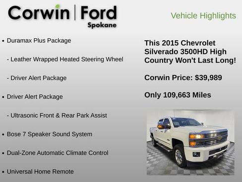 Used 2015 Chevrolet Silverado 3500 High Country w/ Duramax Plus Package image 36