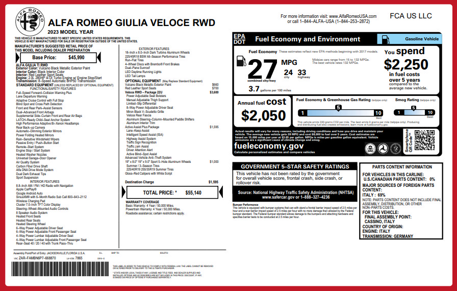 Used 2023 Alfa Romeo Giulia Veloce RWD image 3