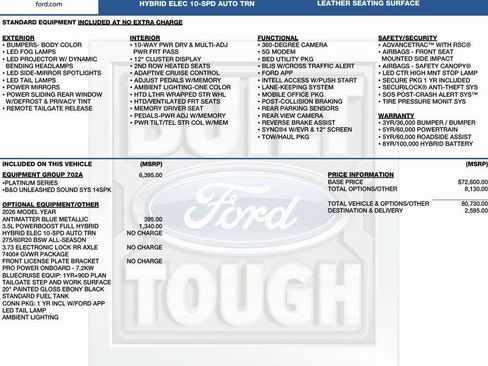New 2026 Ford F150 Platinum w/ Equipment Group 702A High AWD/4WD image 2
