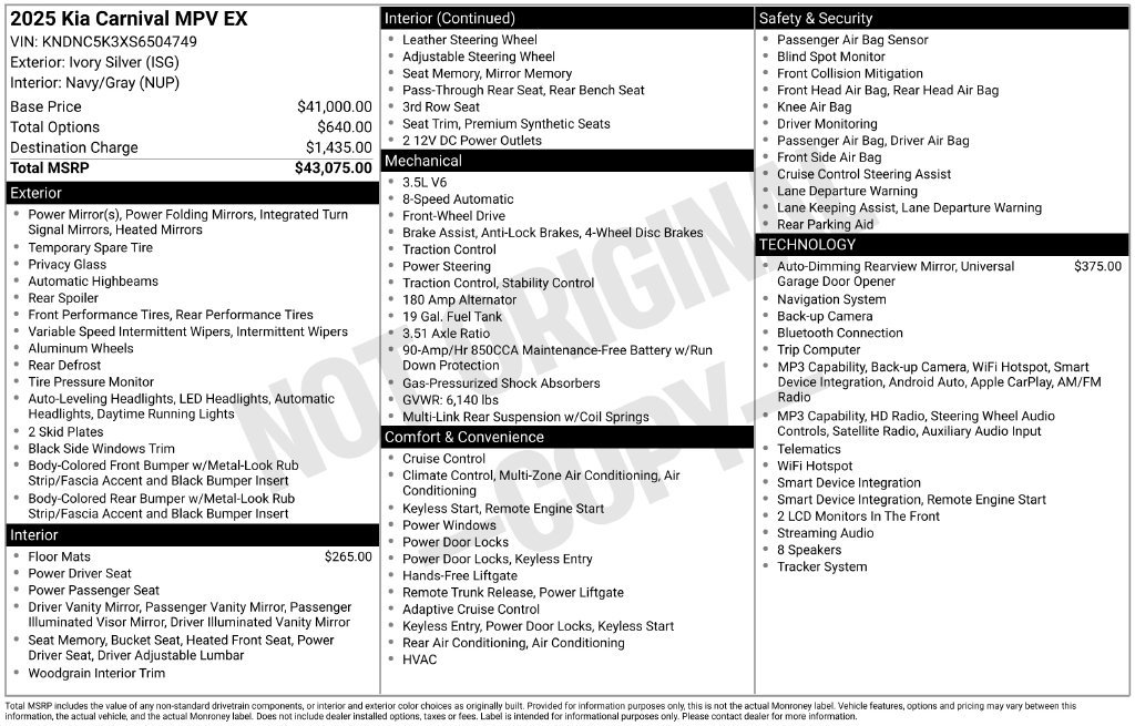 Used 2025 Kia Carnival EX FWD image 4