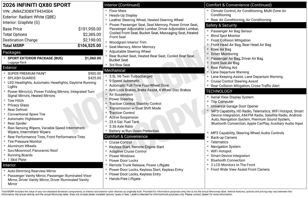 Certified 2026 INFINITI QX80 4WD w/ Sport Exterior Package image 35