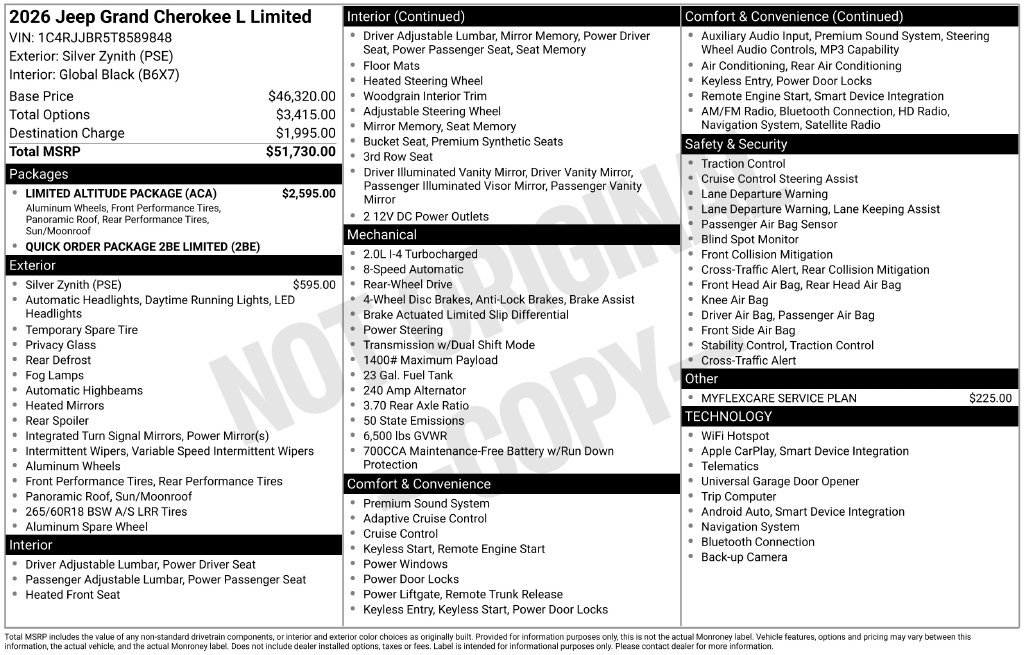 New 2026 Jeep Grand Cherokee L Limited w/ Limited Altitude Package RWD image 9