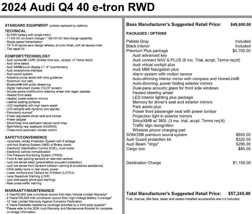 Used 2024 Audi Q4 e-tron Premium Plus w/ Premium Plus RWD image 3