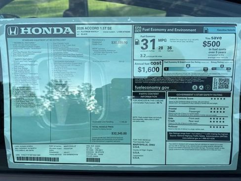 New 2026 Honda Accord SE image 10