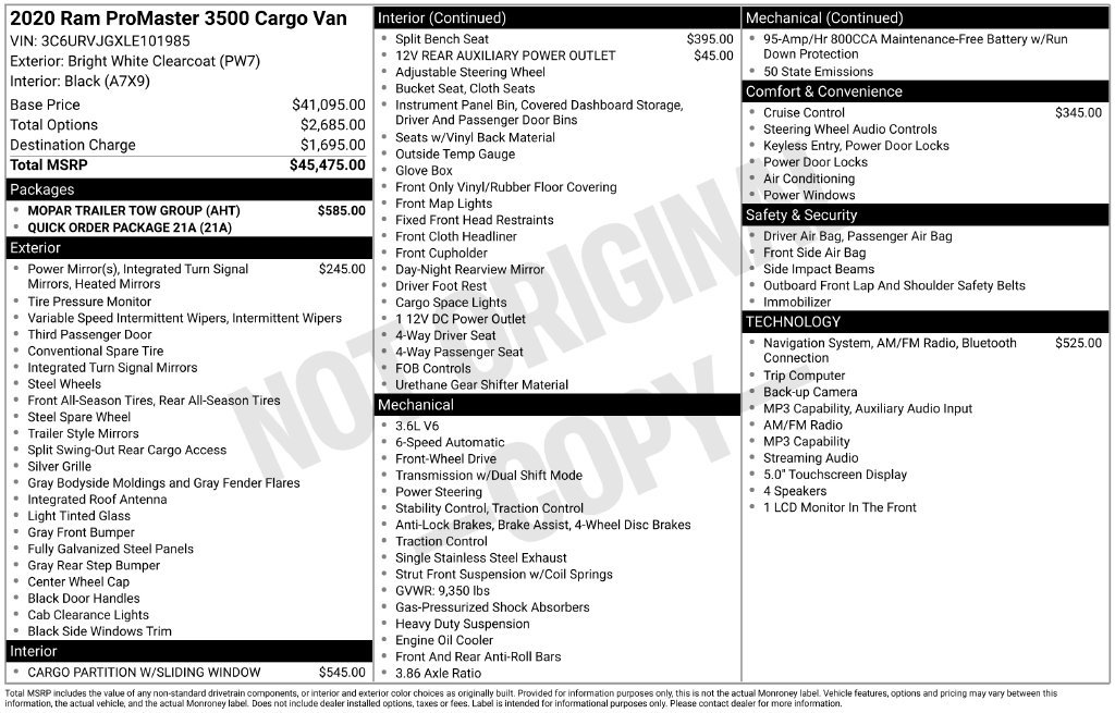 Used 2020 RAM ProMaster 3500 w/ Mopar Trailer Tow Group FWD image 2