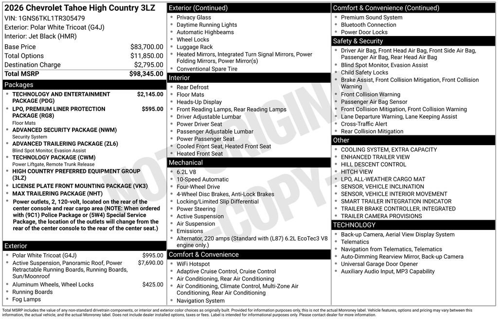 New 2026 Chevrolet Tahoe High Country AWD/4WD image 6