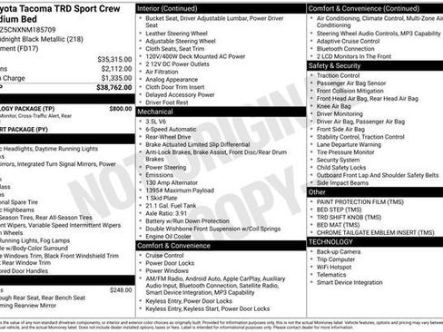 Certified 2022 Toyota Tacoma TRD Sport w/ Technology Package RWD image 32