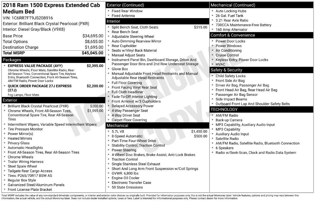 Used 2018 RAM 1500 Express w/ Express Value Package AWD/4WD image 1