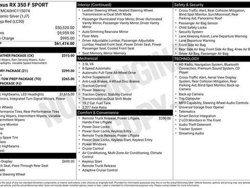 Used 2017 Lexus RX 350 F Sport w/ Cold Weather Package AWD/4WD image 14