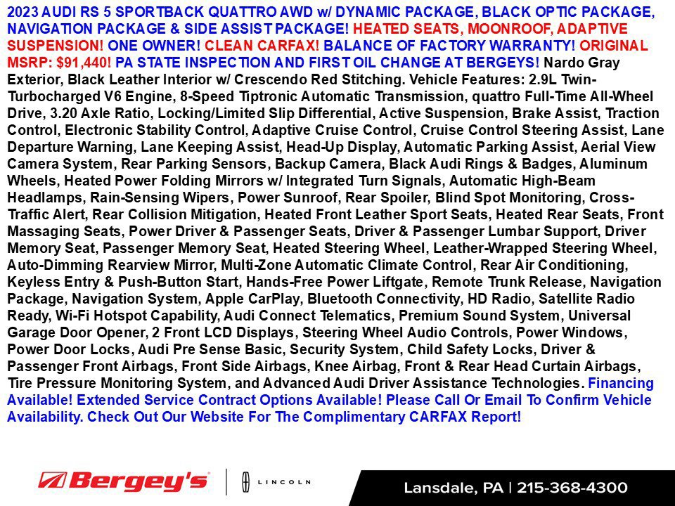 Used 2023 Audi RS 5 Sportback w/ Dynamic Package AWD/4WD image 2