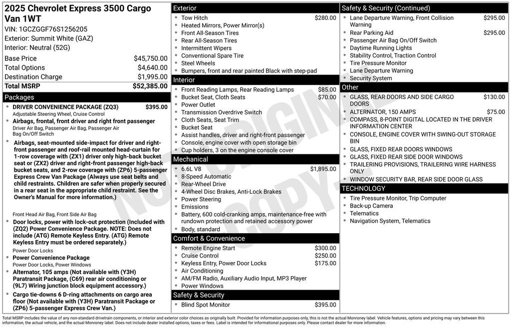 New 2025 Chevrolet Express 3500 w/ Driver Convenience Package RWD image 16