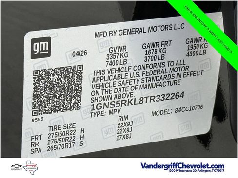 New 2026 Chevrolet Tahoe RST w/ Advanced Technology Package RWD image 22