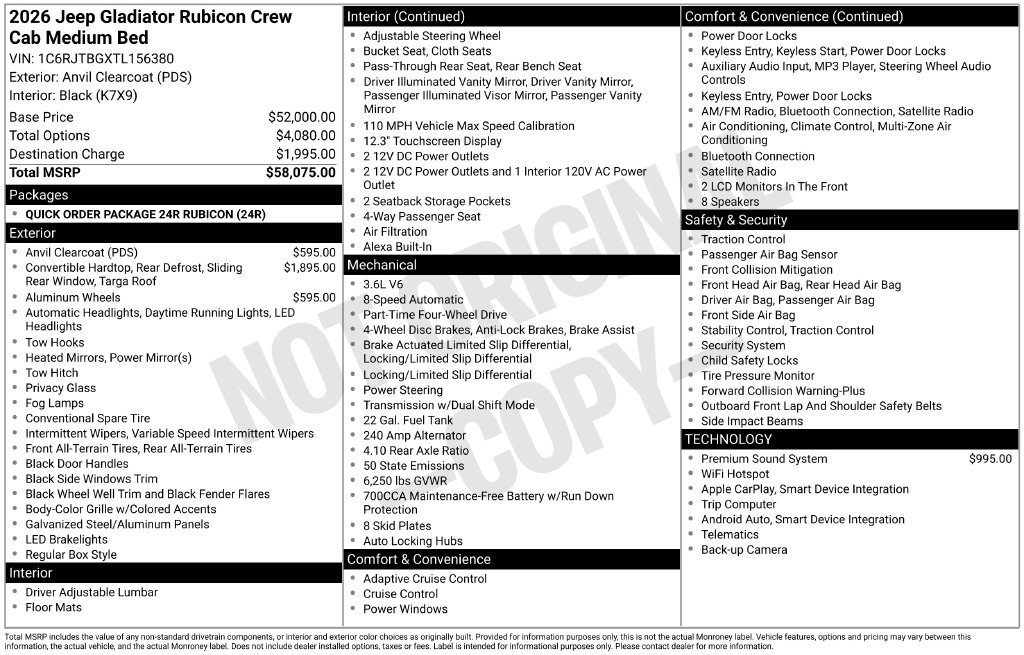 New 2026 Jeep Gladiator Rubicon AWD/4WD image 15