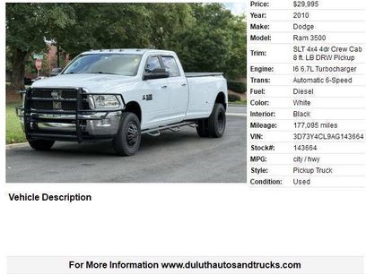 Used 2010 Dodge Ram 3500 Truck SLT w/ Luxury Group