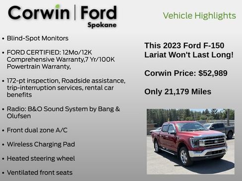 Used 2023 Ford F150 Lariat w/ Equipment Group 502A High AWD/4WD image 6