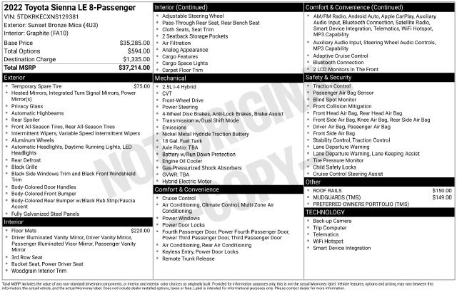 Used 2022 Toyota Sienna LE FWD image 9