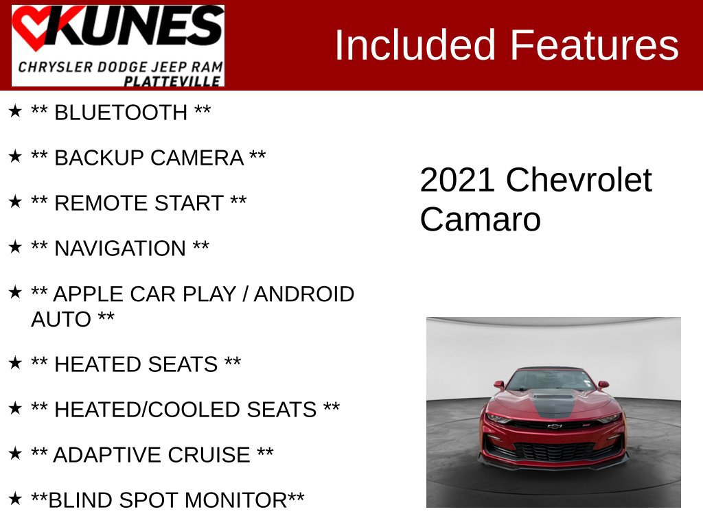 Used 2021 Chevrolet Camaro SS w/ Wild Cherry Design Package 2 RWD image 2