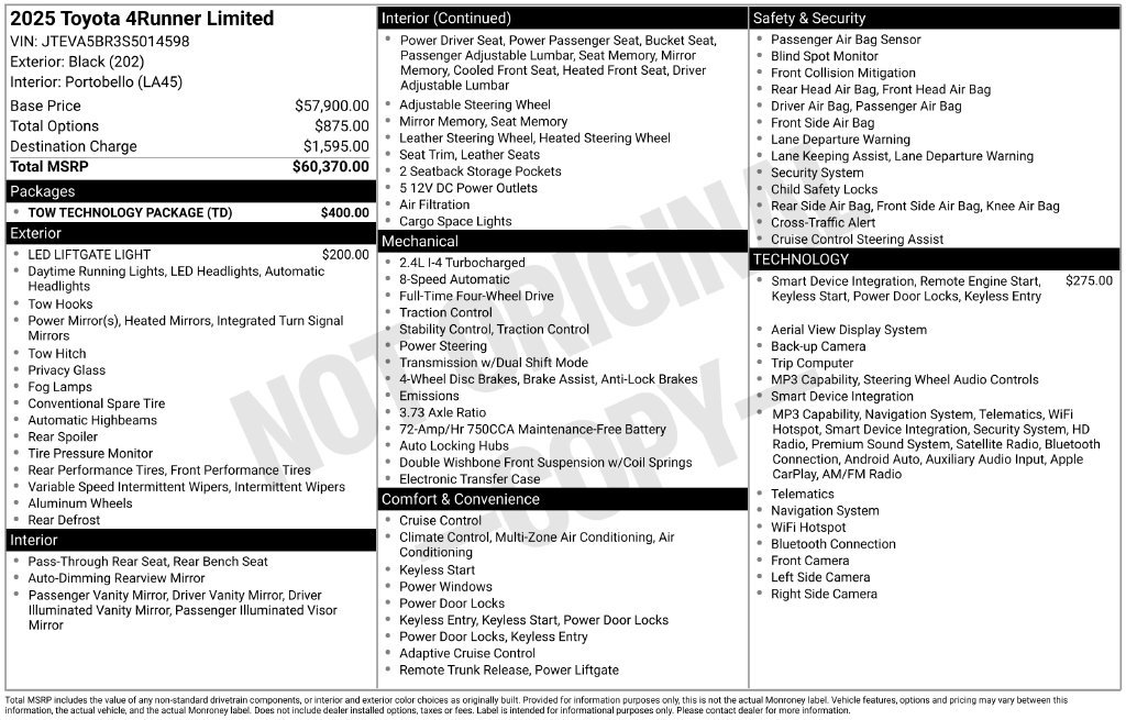 Used 2025 Toyota 4Runner Limited w/ Tow Technology Package AWD/4WD image 4