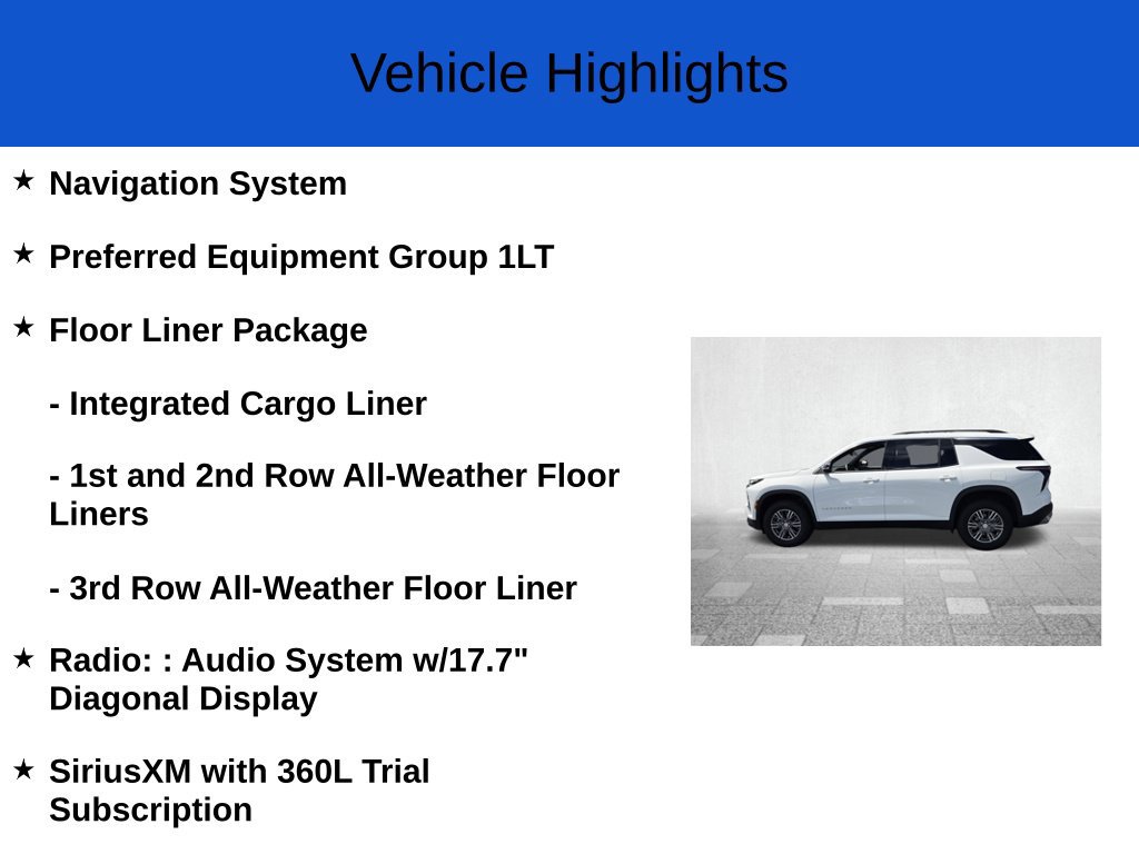 New 2026 Chevrolet Traverse LT w/ LPO, Floor Liner Package FWD image 3