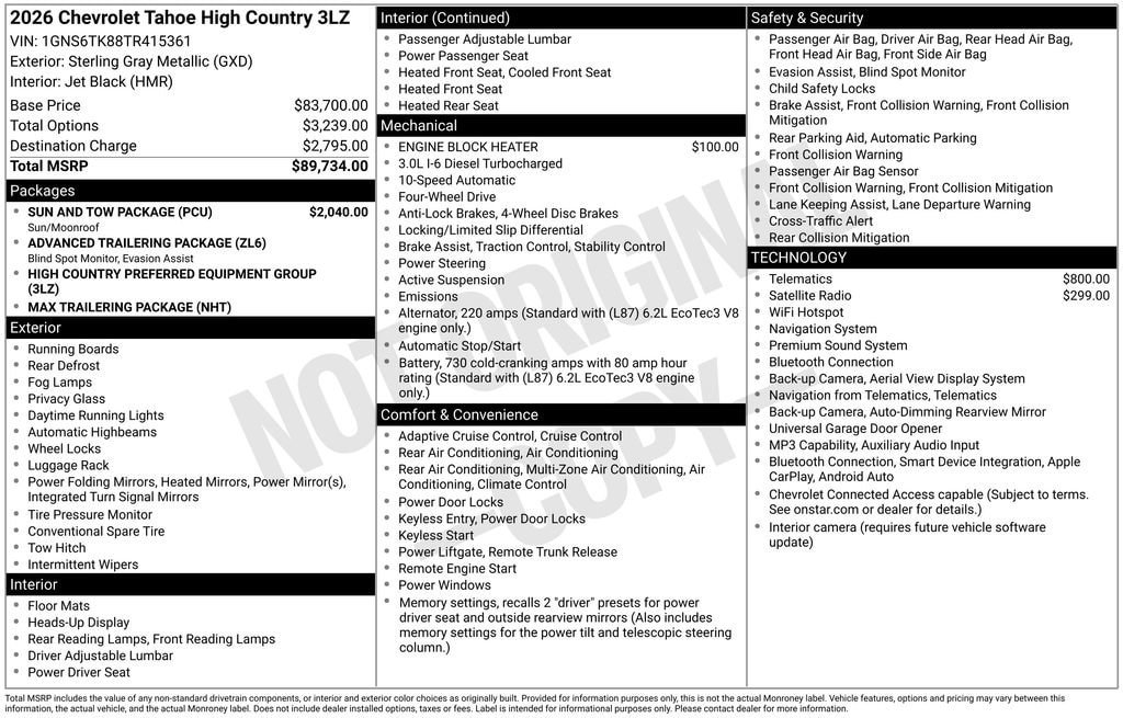 New 2026 Chevrolet Tahoe High Country w/ Sun And Tow Package AWD/4WD image 5