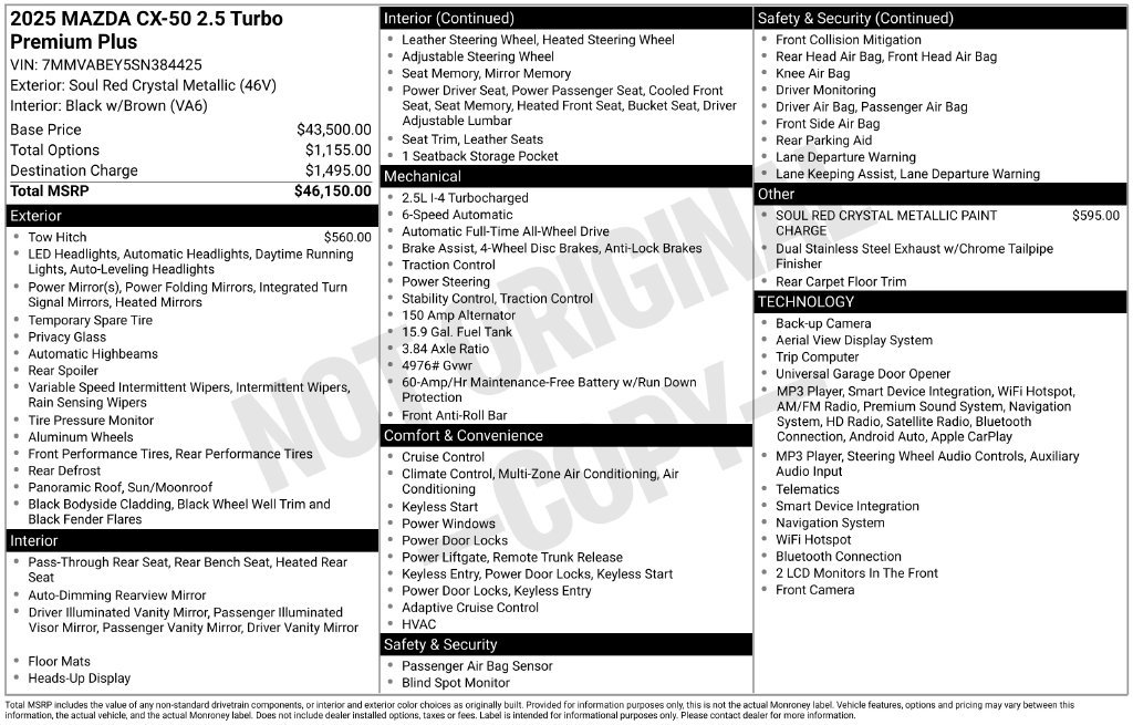 Certified 2025 MAZDA CX-50 2.5 Turbo w/ Premium Plus Pkg AWD/4WD image 41