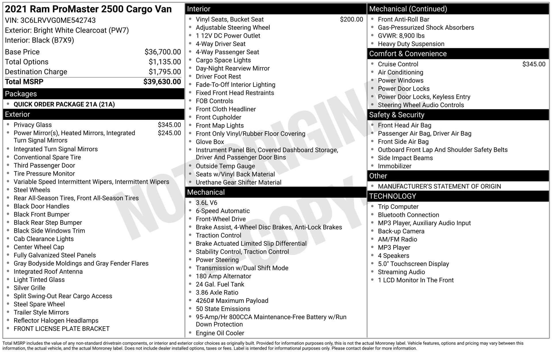 Used 2021 RAM ProMaster 2500 FWD image 1
