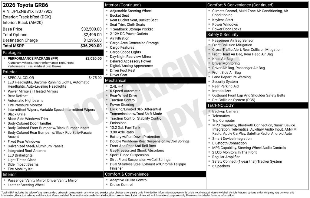 Used 2026 Toyota GR86 w/ Performance Package RWD image 7