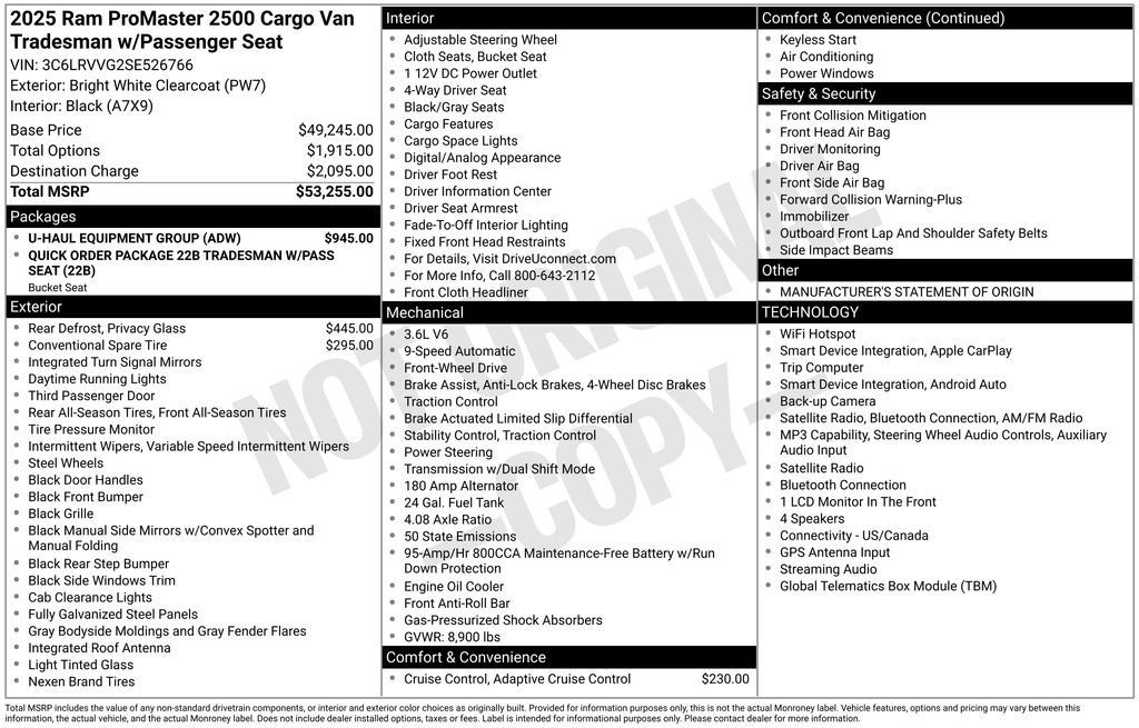 Used 2025 RAM ProMaster 2500 w/ U-Haul Equipment Group FWD image 29