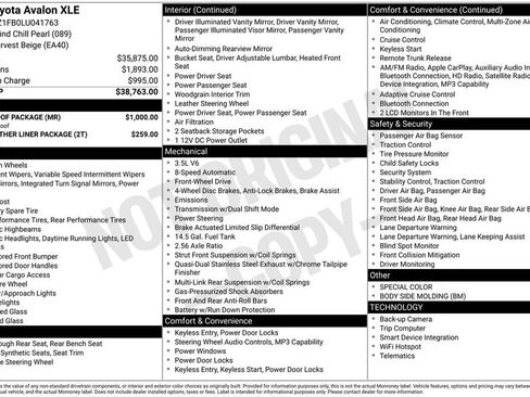 Used 2020 Toyota Avalon XLE w/ Moonroof Package FWD image 31
