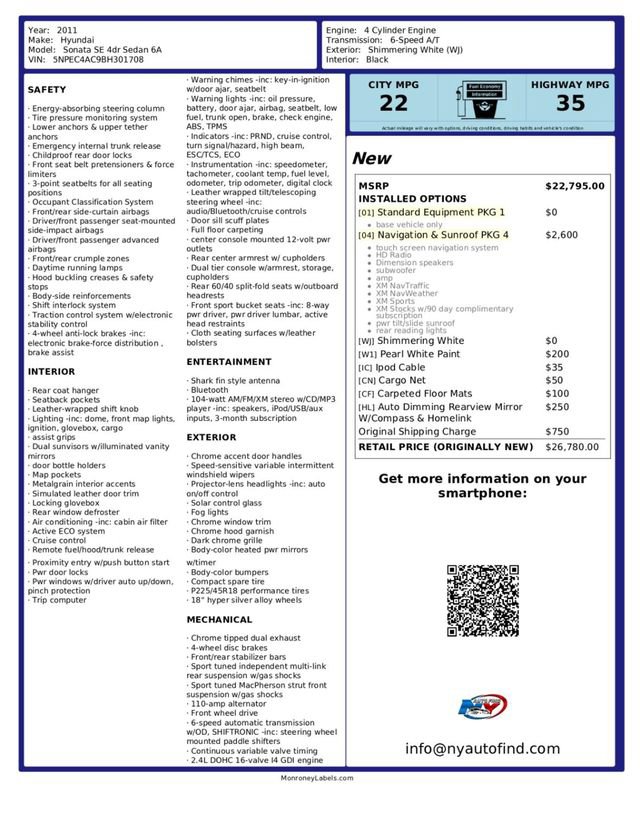 Used 2011 Hyundai Sonata SE w/ Navigation & Sunroof Pkg 4 FWD image 5
