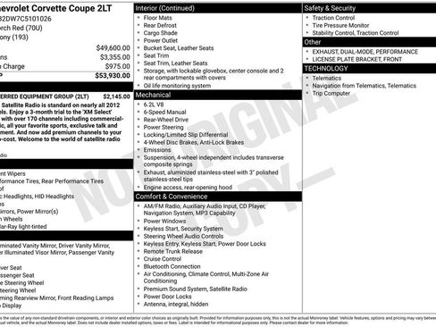 Used 2012 Chevrolet Corvette Coupe w/ 2LT Preferred Equipment Group RWD image 2