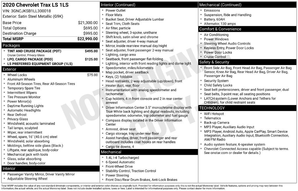 Used 2020 Chevrolet Trax LS w/ Tint and Cruise Package FWD image 8
