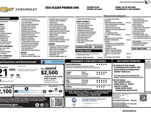 Used 2023 Chevrolet Blazer Premier w/ Driver Confidence II Package AWD/4WD image 2