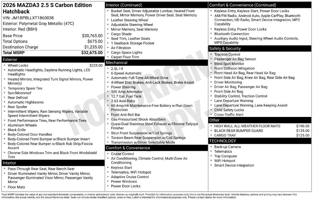 Certified 2026 MAZDA MAZDA3 Carbon AWD/4WD image 35